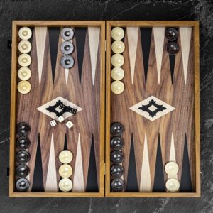 Manopoulos Walnut Wood Print Backgammon Set - Tournament  - add a Personalised Brass Plaque
