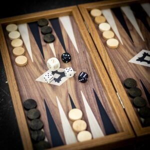 Manopoulos Walnut Wood Print Backgammon Set - Travel   - add a Personalised Brass Plaque