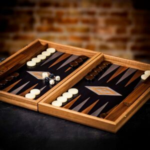 Manopoulos Walnut and Black Oak Backgammon Set - Tournament  - add a Personalised Brass Plaque