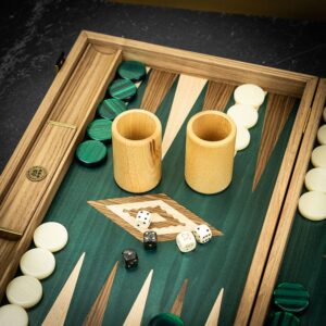 Manopoulos Walnut and Green Oak Backgammon Set - Tournament  - add a Personalised Brass Plaque
