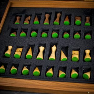 Manopoulos Walnut and Oak Modern Chess Set in Presentation Box - Medium  - can be Engraved or Personalised