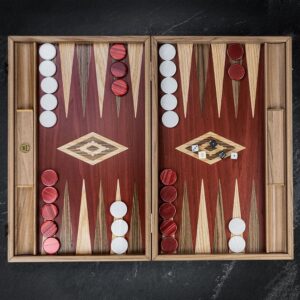 Manopoulos Walnut and Red Oak Backgammon - Tournament  - add a Personalised Brass Plaque