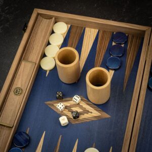 Manopoulos Walnut with Blue Oak Backgammon Set - Tournament  - add a Personalised Brass Plaque