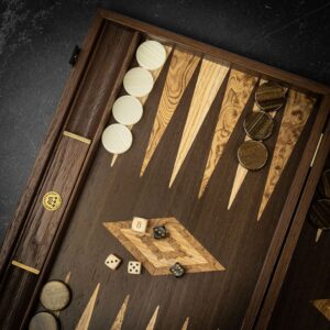 Manopoulos Wenge Inlaid with Walnut Burl Backgammon Set - Tournament   - add a Personalised Brass Plaque