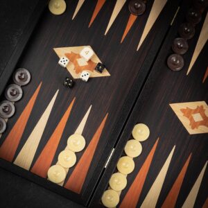 Manopoulos Wenge Wood Print Backgammon Set - Medium  - add a Personalised Brass Plaque