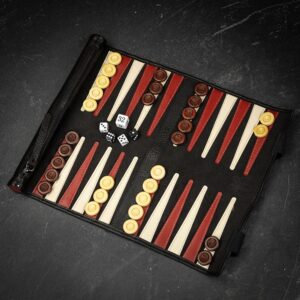 Melia Games Roll up Leather Backgammon Set - Buffalo Black - Travel  - add a Personalised Brass Plaque