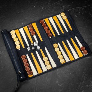 Melia Games Roll up Leather Backgammon Set - Canarias - Travel  - add a Personalised Brass Plaque