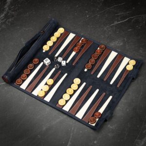 Melia Games Roll up Leather Backgammon Set - Les Bleus - Travel  - add a Personalised Brass Plaque