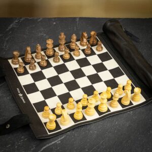Melia Games Roll-up Leather Magnetic Chess Set - Black - Travel  - can be Engraved or Personalised