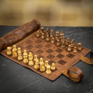 Melia Games Roll up Leather Magnetic Chess Set - Crazy Tobacco - Travel   - can be Engraved or Personalised