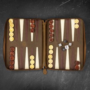 Melia Games Zip-Case Deluxe Backgammon Set - Crazy Tobacco - Travel  - add a Personalised Brass Plaque