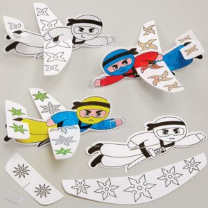 Ninja Colour-in Flying Plane Kits (Pack of 12) Craft Kits