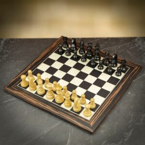 Rechapados Ferrer Chess Set Bundle - Deluxe Black and Ebony Chess Board with Black Pieces  - can be Engraved or Personalised