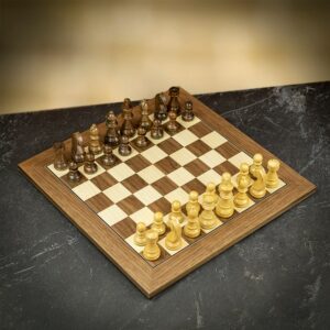 Rechapados Ferrer Chess Set Bundle - Deluxe Walnut and Sycamore Chess Board with Walnut Pieces  - can be Engraved or Personalised