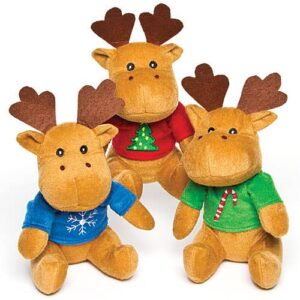Reindeer Jumper Plush Pals (Pack of 3) Christmas Toys 3 assorted jumper colours - Blue