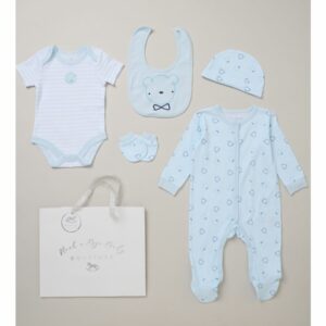 Rock A Bye Baby Boy Bear Print Cotton 5-Piece Gift Set - Sky Blue - Size 3-6M