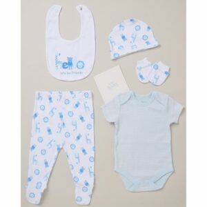 Rock A Bye Baby Boy Sky Blue Animal Print Cotton 6-Piece Gift Set - Size 0-3M