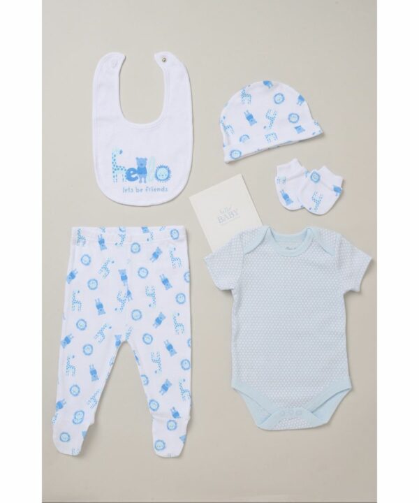 Rock A Bye Baby Boy Sky Blue Animal Print Cotton 6-Piece Gift Set - Size Newborn
