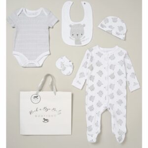 Rock A Bye Baby Unisex Bear Print Cotton 5-Piece Gift Set - White - Size 0-3M