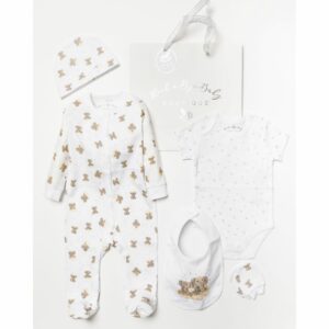Rock A Bye Baby Unisex White Elephant and Star Print Cotton 5-Piece Gift Set - Size 3-6M