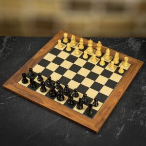 Sunrise Games German Knight Ebonised Chess Pieces in Wooden Box with Deluxe Black Sycamore and Palisander Chess Board - Large  - can be Engraved or Pe