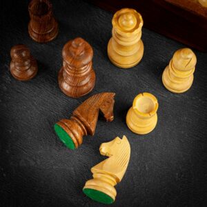 Sunrise Games German Knight Staunton Chess Pieces in Wooden Box - Medium  - can be Engraved or Personalised