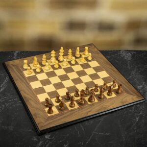 Sunrise Games German Knight Staunton Pieces in Wooden Box with Walnut and Sycamore Black Framed Chess Board - X Large  - can be Engraved or Personalis