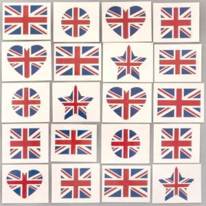 Union Jack Temporary Tattoos (Pack of 60) 10 Assorted Designs