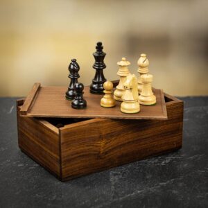 Verma Black Chess Pieces in Wooden Chess Box  - can be Engraved or Personalised