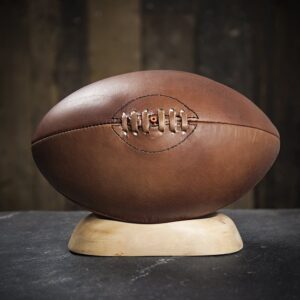 Vintage Sports Genuine Leather Rugby Ball with Wood Plinth