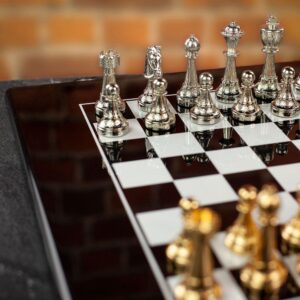 Italfama Modern Gold and Silver Plated Chess Set with Lacquered Chess Board - Medium  - can be Engraved or Personalised