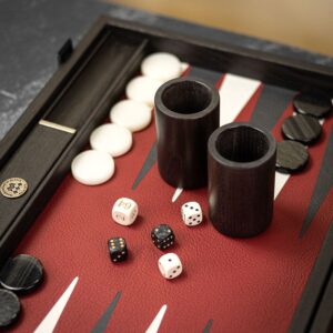 Manopoulos Handmade Burgundy Red Inlaid Leatherette Backgammon Set - Tournament  - add a Personalised Brass Plaque
