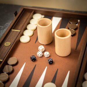 Manopoulos Handmade Caramel Brown Inlaid Leatherette Backgammon Set - Travel  - add a Personalised Brass Plaque