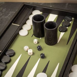 Manopoulos Handmade Olive Green Inlaid Leatherette Backgammon Set - Tournament  - add a Personalised Brass Plaque