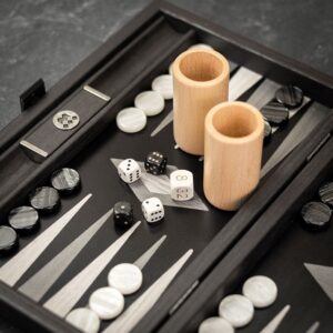 Manopoulos Handmade Pearly Grey Vavona Inlaid Backgammon Set - Travel  - add a Personalised Brass Plaque