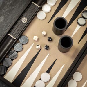 Manopoulos Handmade Snake Tote in Black Leather Inlaid Backgammon Set - Tournament  - add a Personalised Brass Plaque