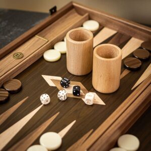 Manopoulos Handmade Walnut Natural Tree Trunk Inlaid Backgammon Set - Tournament  - add a Personalised Brass Plaque
