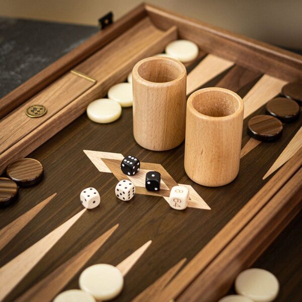 Manopoulos Handmade Walnut Natural Tree Trunk Inlaid Backgammon Set - Tournament  - add a Personalised Brass Plaque