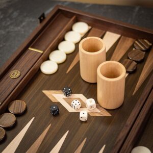 Manopoulos Handmade Ziricote with Walnut & Oak Inlaid Backgammon Set - Tournament  - add a Personalised Brass Plaque