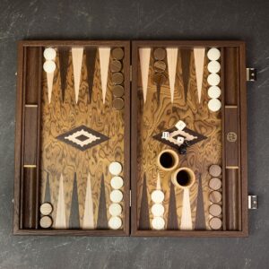 Manopoulos Inlaid Walnut Burl Backgammon Set - Medium  - add a Personalised Brass Plaque
