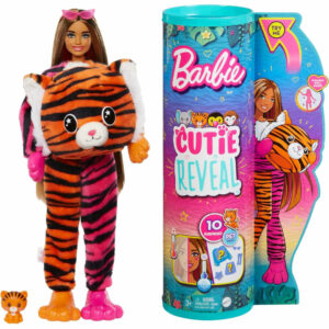 Barbie Cutie Reveal Doll and Accessories with Tiger Plush Costume & 10 Surprises