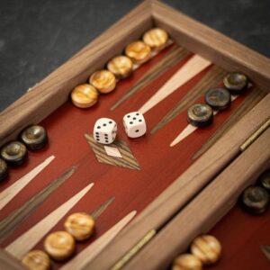 Manopoulos Handmade American Red Walnut Inlaid Backgammon with Walnut & Oak - Portable  - add a Personalised Brass Plaque