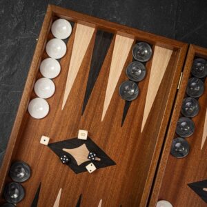 Manopoulos Mahogany Backgammon and Chess Set in Wood Case - Tournament  - can be Engraved or Personalised  - add a Personalised Brass Plaque