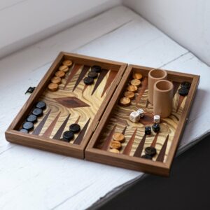 Manopoulos Olive Burl Backgammon Set - Travel   - add a Personalised Brass Plaque