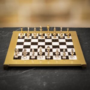 Manopoulos Staunton Metal Chess Set with Bronze Board - Medium - Black  - can be Engraved or Personalised